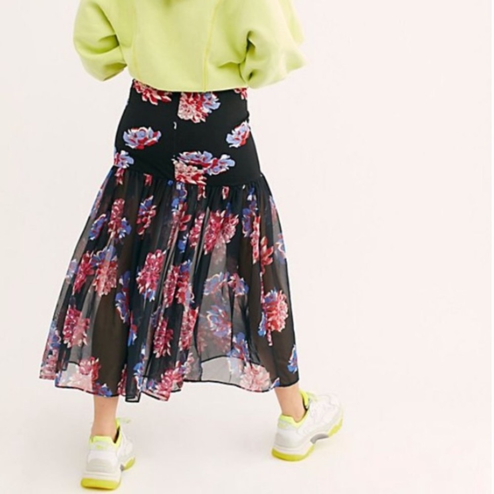 Free People Sheer Ankle Floral Maxi Skirt NWT Sz L - Picture 2 of 7